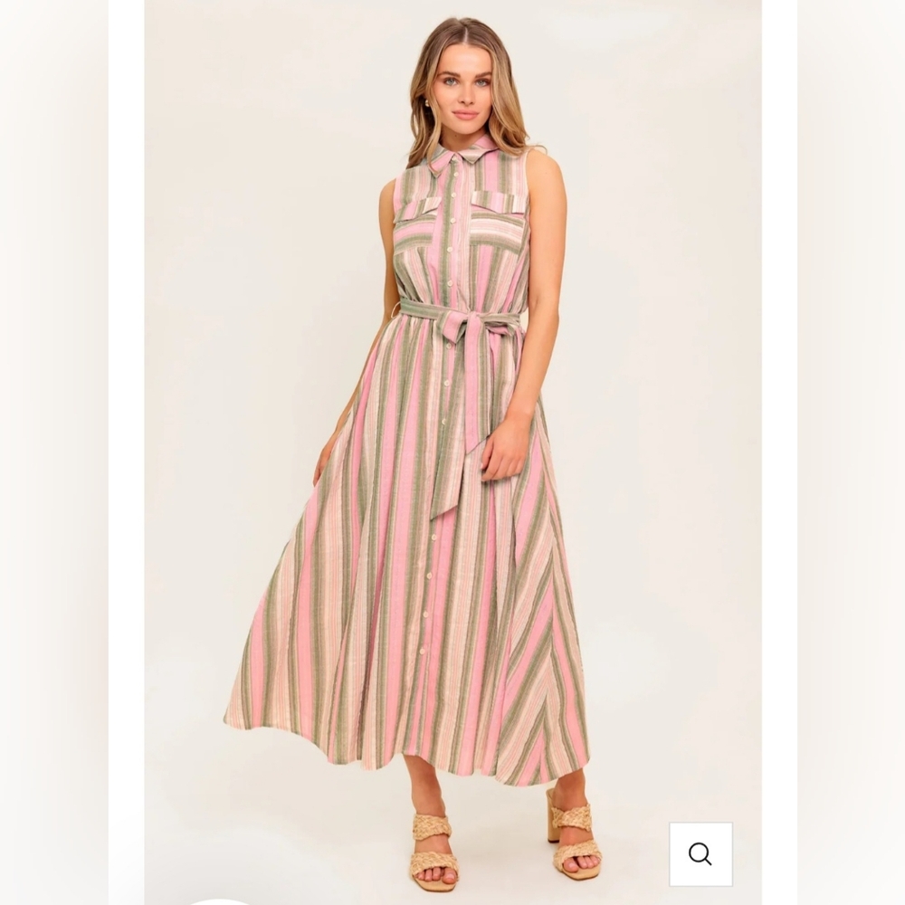 Striped Pink and Green Maxi Dress